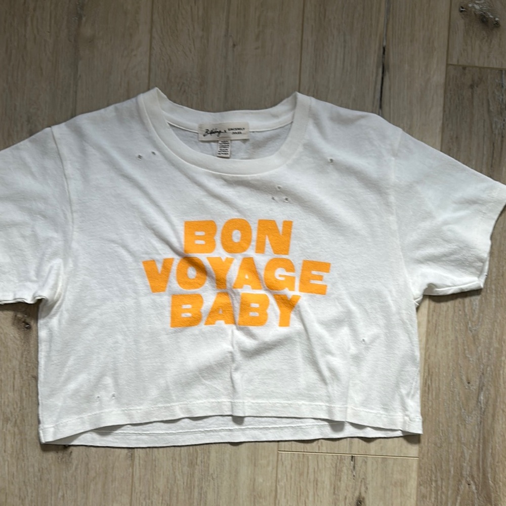 Billabong White and Orange Cropped Tee with Bold Graphic